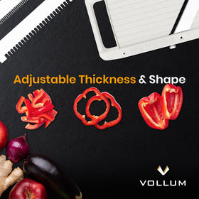 Vollum safety handguard protects fingers during precise, even slicing.