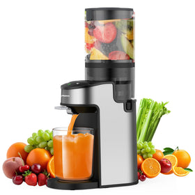 Voltisphere CFR637 juicer with wide feed chute for quick ingredient processing.