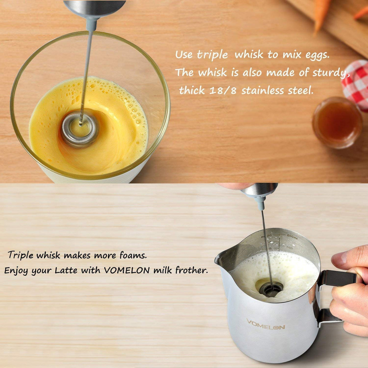 VOMELON Milk Frother whisk cleaning demonstrates easy cleanup
