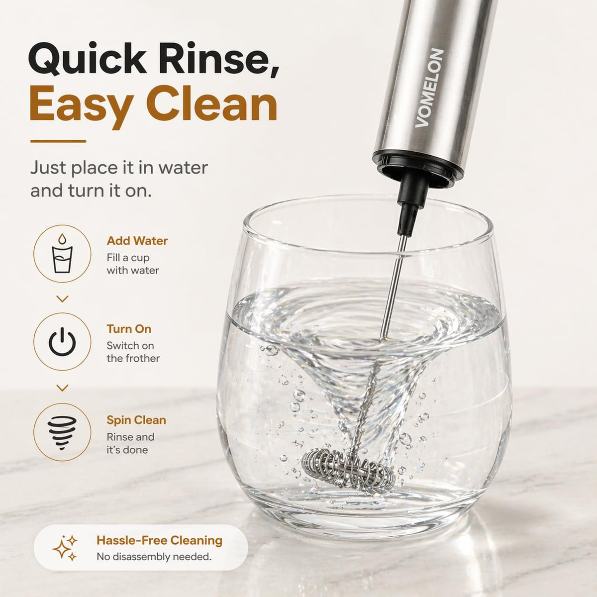 VOMELON stainless steel body and travel tube resist wear and simplify packing.
