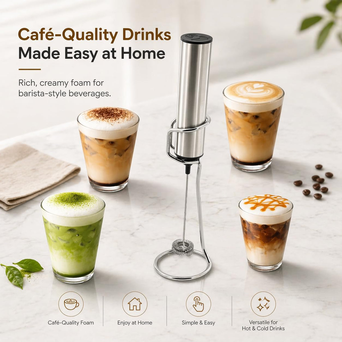 VOMELON built-in stand keeps the head elevated after use to drip cleanly.