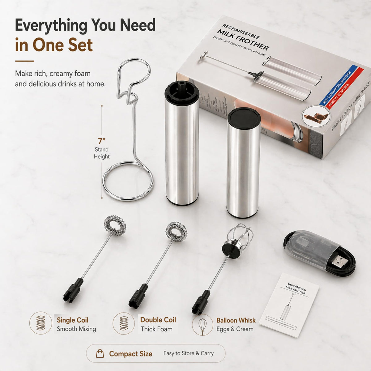 VOMELON compact, travel-friendly frother with protective case for on-the-go use.