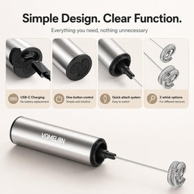 VOMELON USB rechargeable frother eliminates frequent battery changes