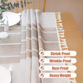Vonabem round table setting in dining room with wrinkle free fabric