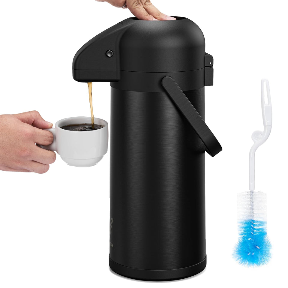 Vondior Airpot coffee carafe with pump top for easy, mess-free serving.