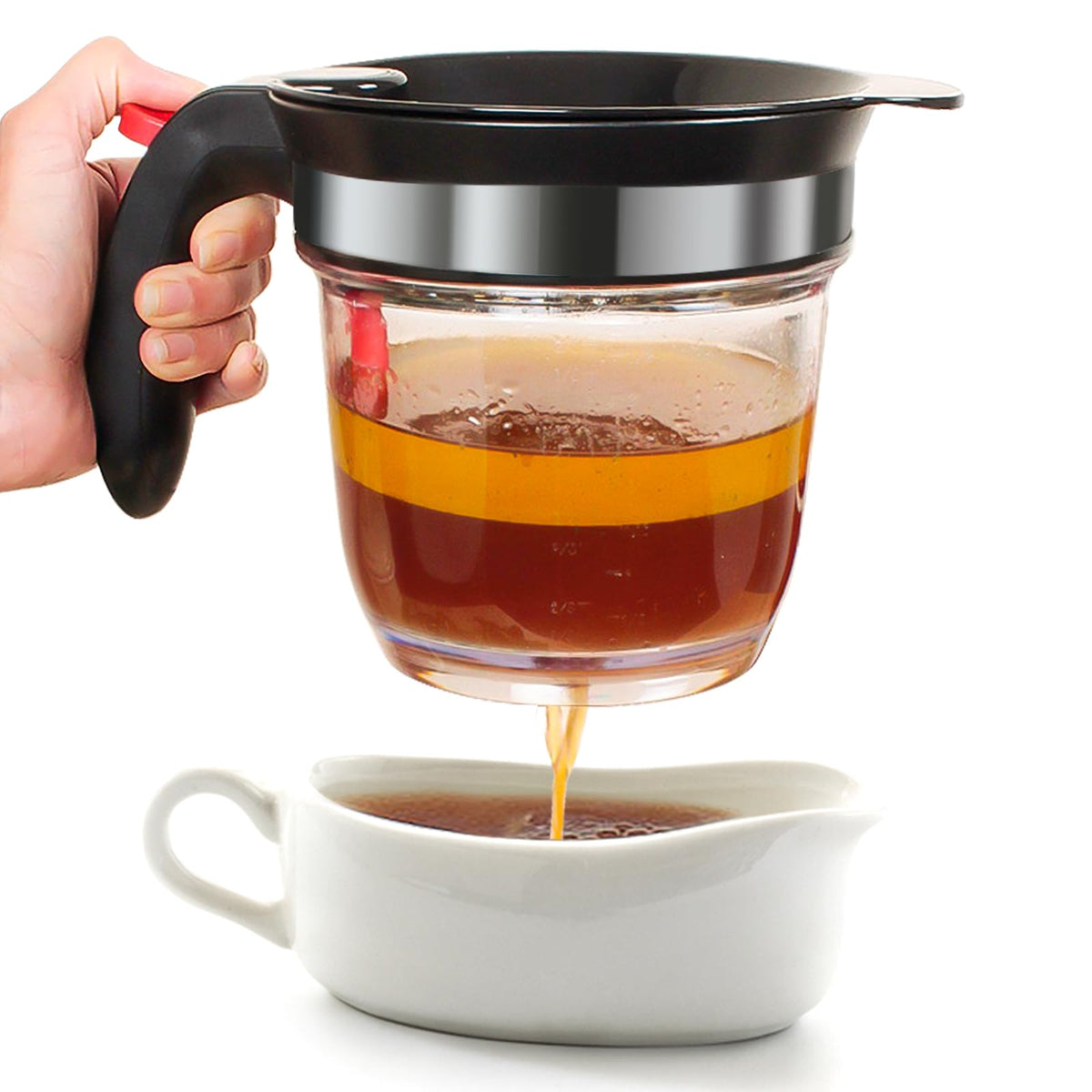VONDIOR fat separator with bottom release for easy 4-cup gravy pours.