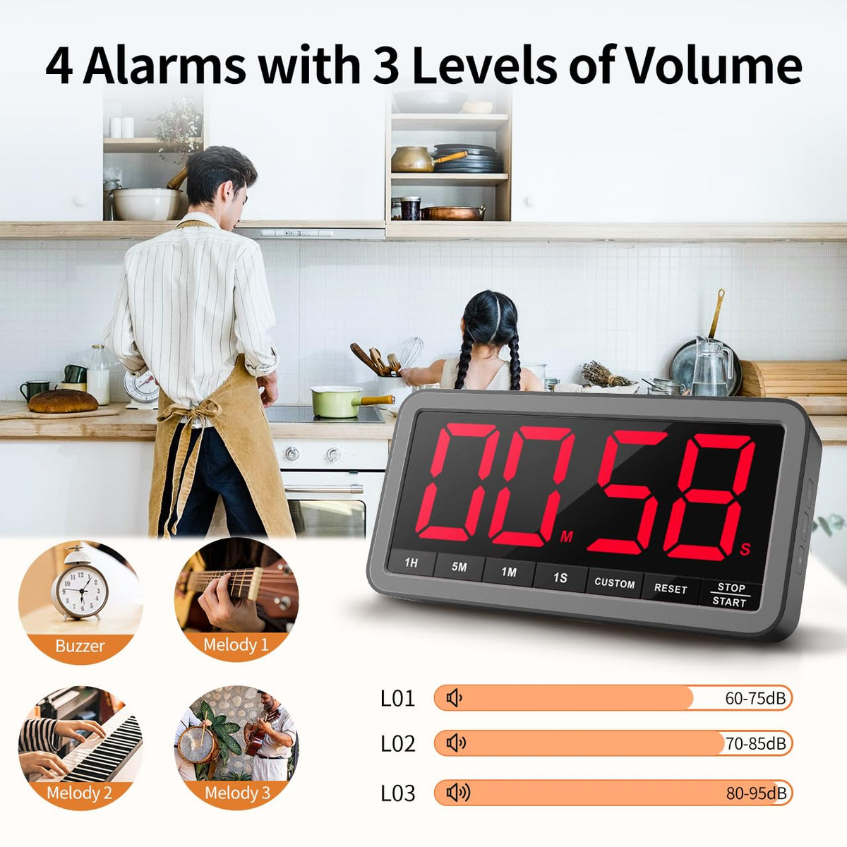 VOCOO timer offers four alarms for study, cooking, and reminders