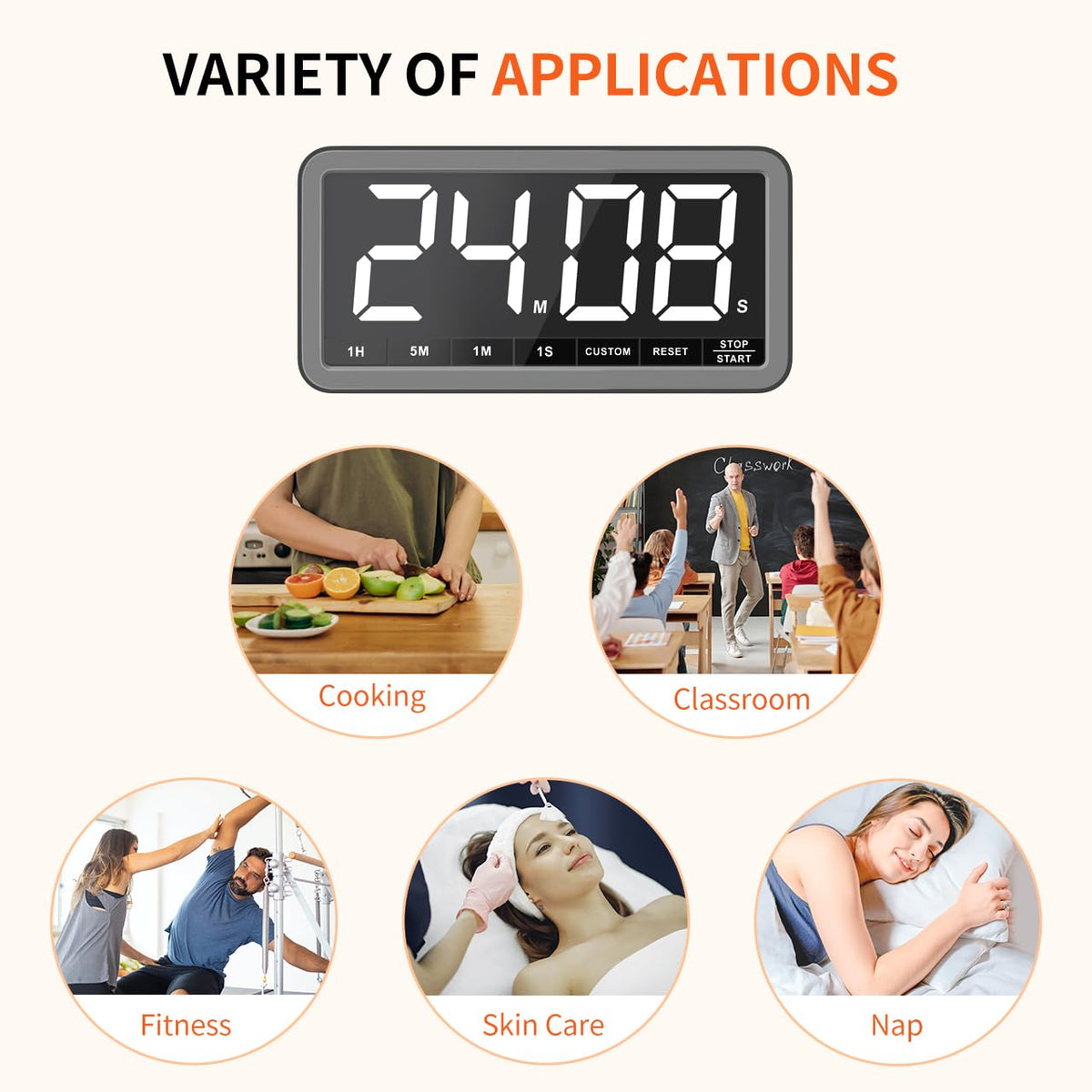 VOCOO timer flexible placement with stand, magnet, or hook