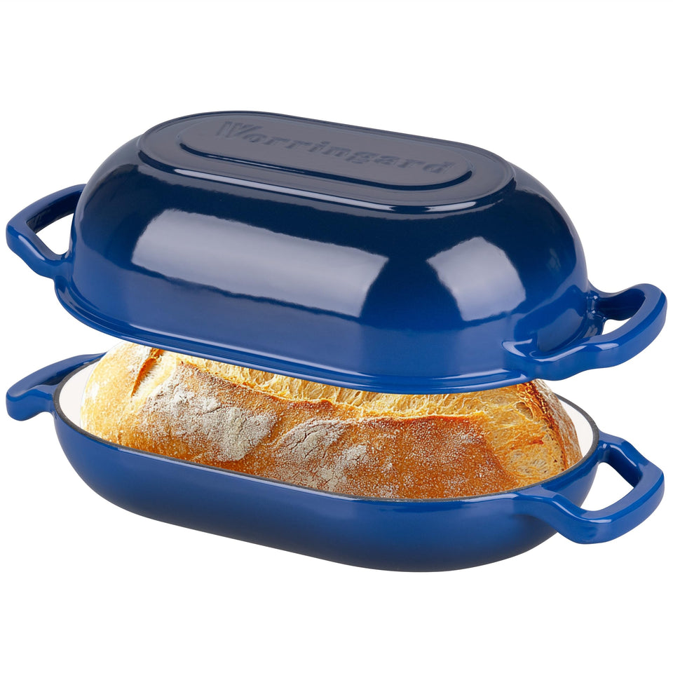 VORRINGARD Dutch oven with blue lid for even heat and crusty sourdough.