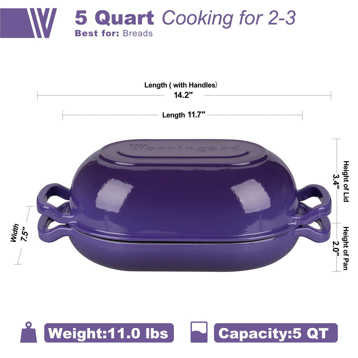 VORRINGARD Dutch Oven Purple Inside View shows even heat distribution for tender interiors.