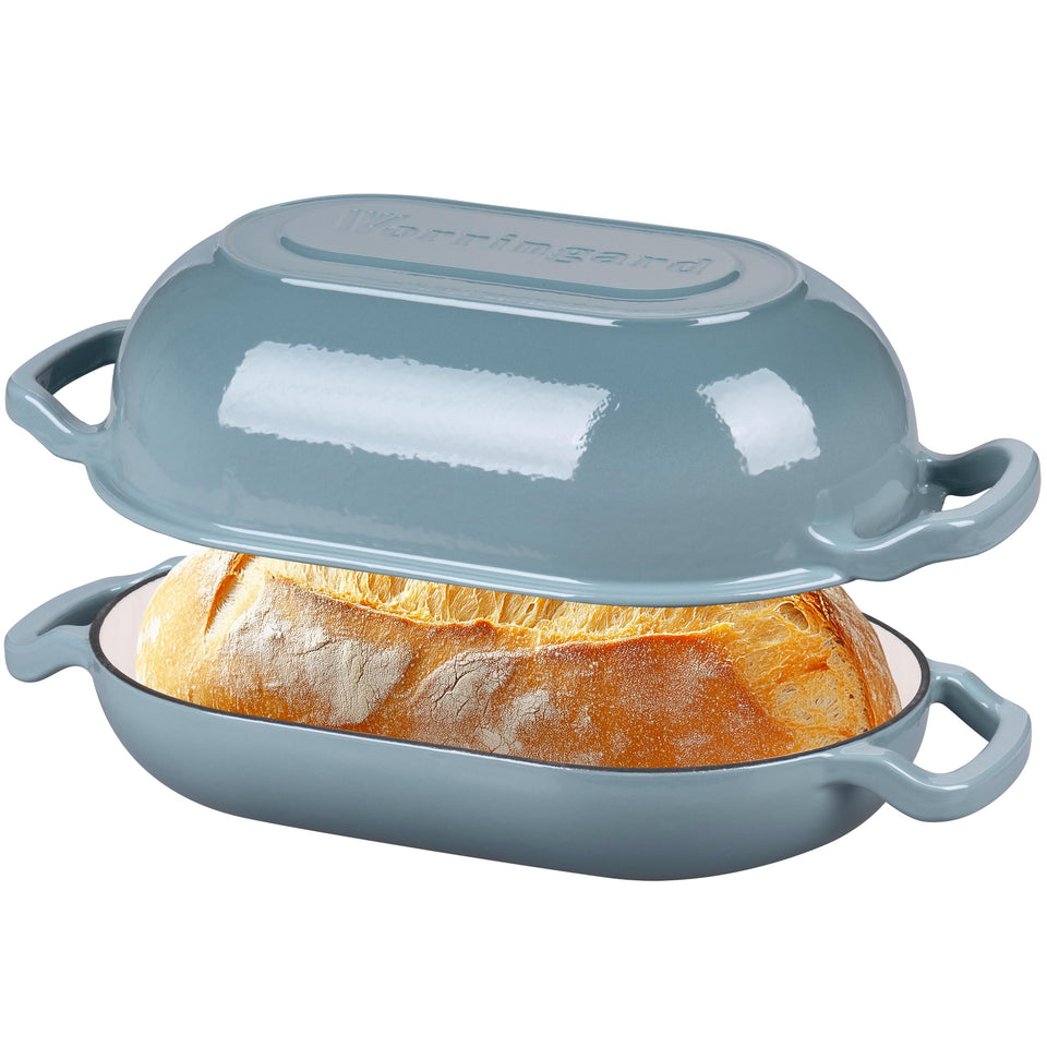 VORRINGARD enameled cast iron dutch oven 5qt shown with lid for even heat