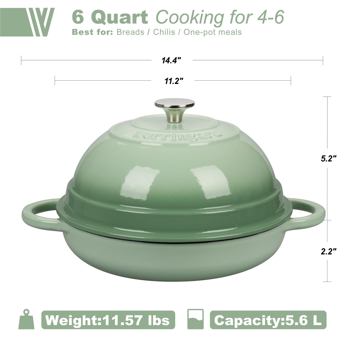 VORRINGARD enameled cast iron green body ready for stove to oven use.