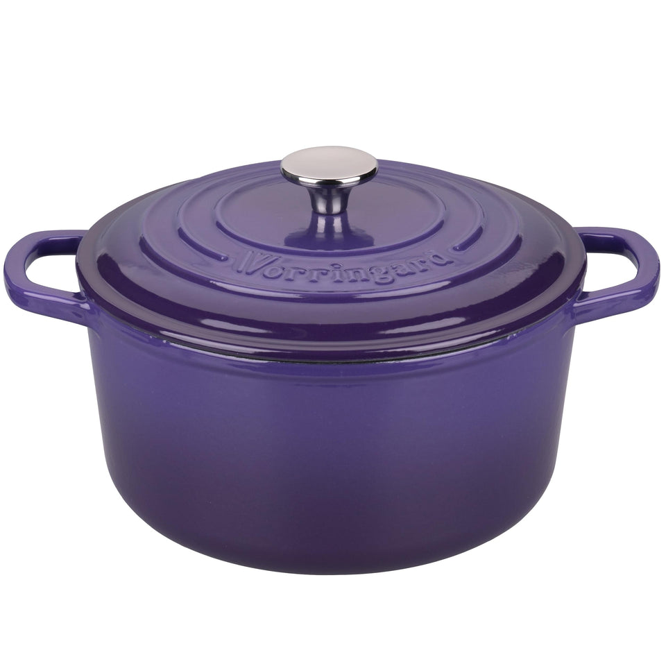 Vorringard purple enameled Dutch oven with lid for even heat