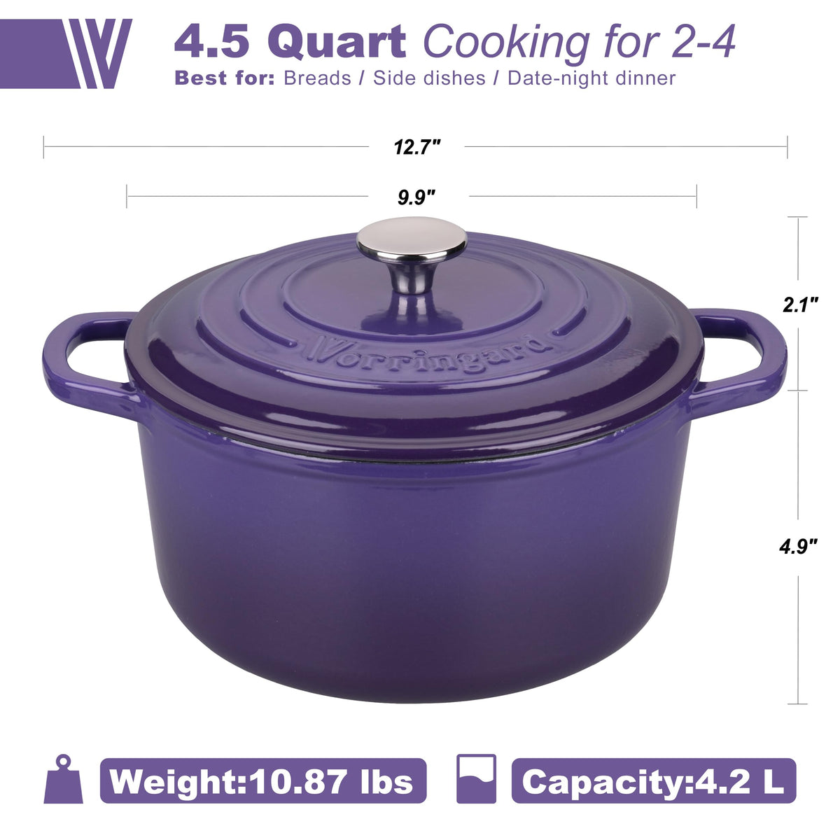 Lid of the Vorringard enameled Dutch oven showing secure fit