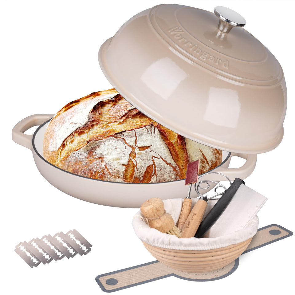VORRINGARD enameled cast iron Dutch oven with lid delivers even heat for crusty bread.