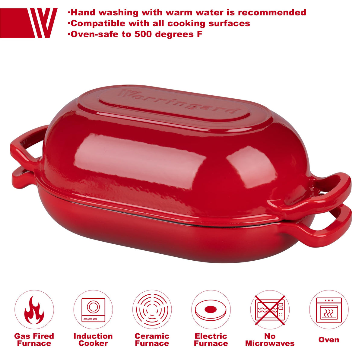 VORRINGARD sourdough oven red with lid handles for easy transport.