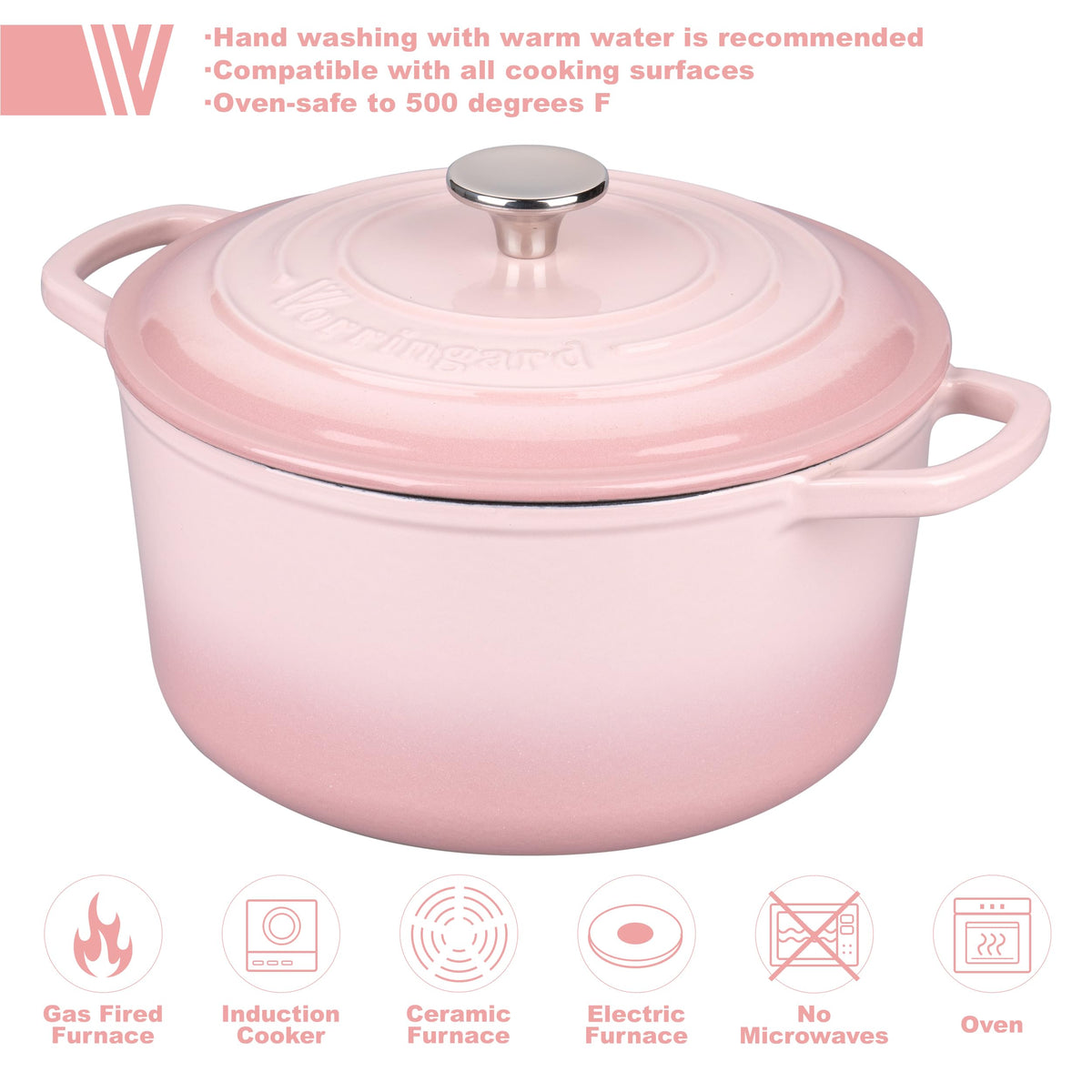 VORRINGARD enamelled Dutch oven pink handles offer comfortable grip.