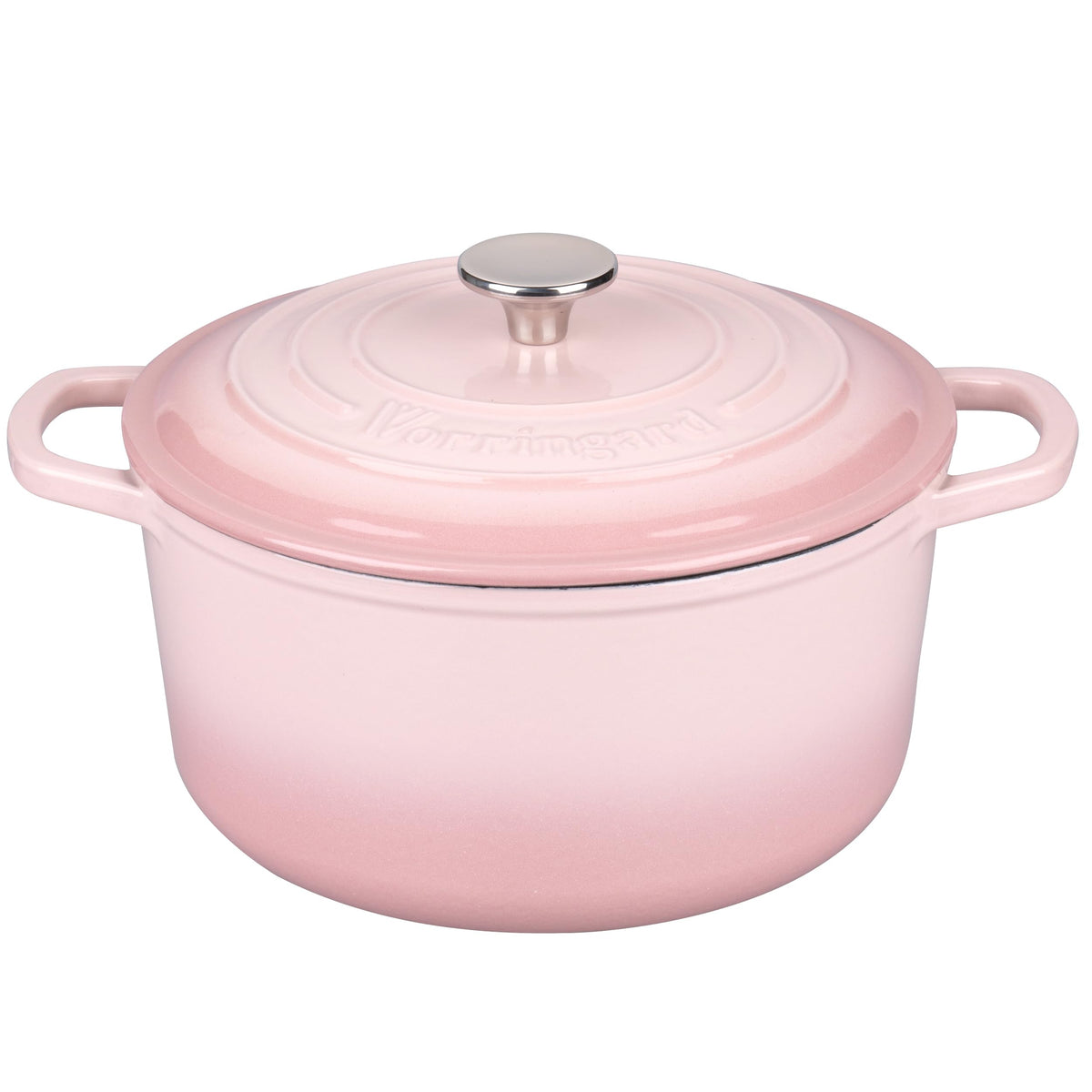 VORRINGARD enamelled Dutch oven pink lid; sleek design for even heat delivery.