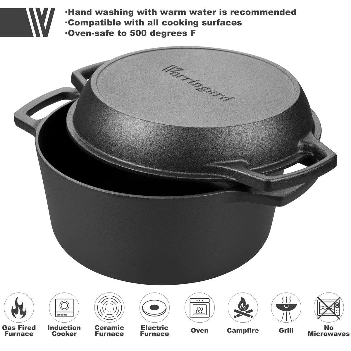 VORRINGARD lid converts to a shallow skillet for flexible cooking