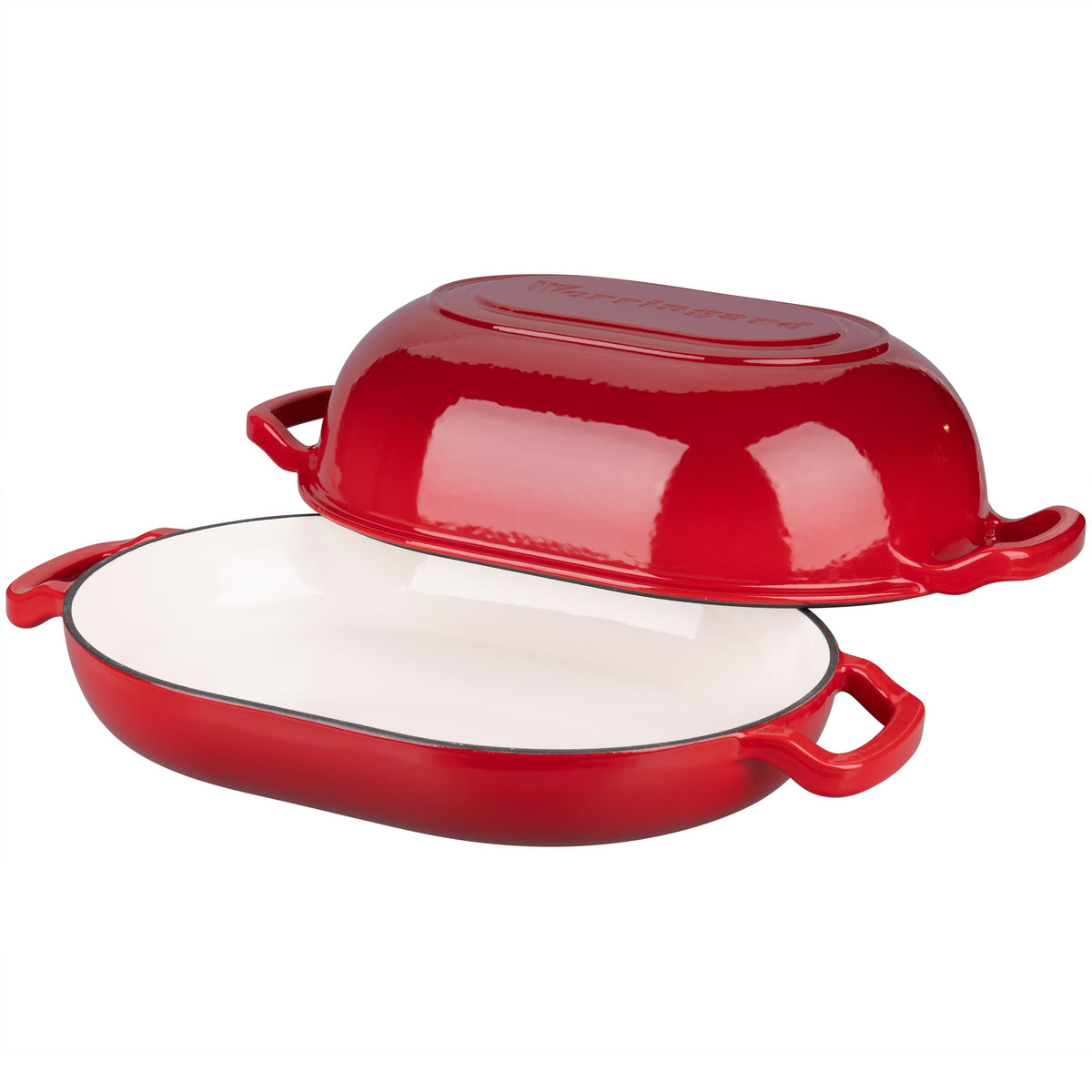 VORRINGARD red dutch oven on table ready to serve.