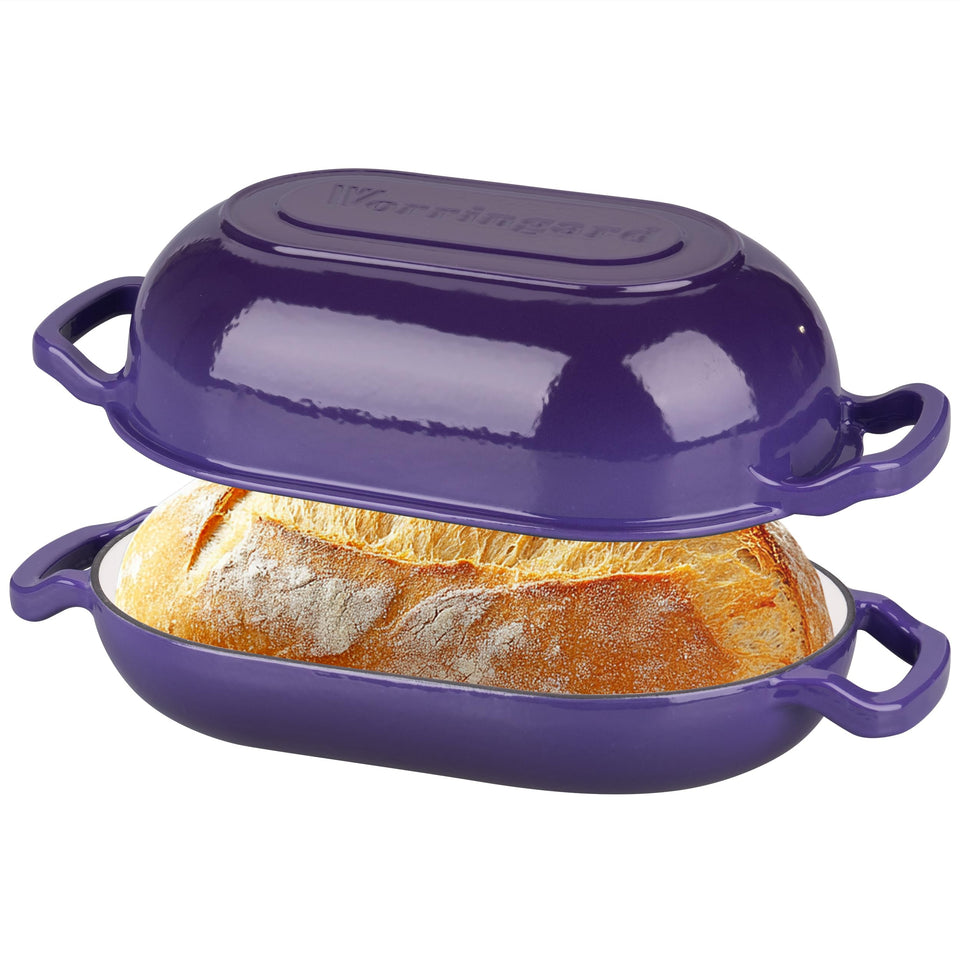 VORRINGARD Dutch Oven Purple Lid demonstrates even heat for crusty sourdough loaves.