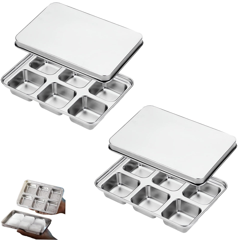 Vortihive stainless steel ice tray with lid for easy release 2x2 inch cubes.