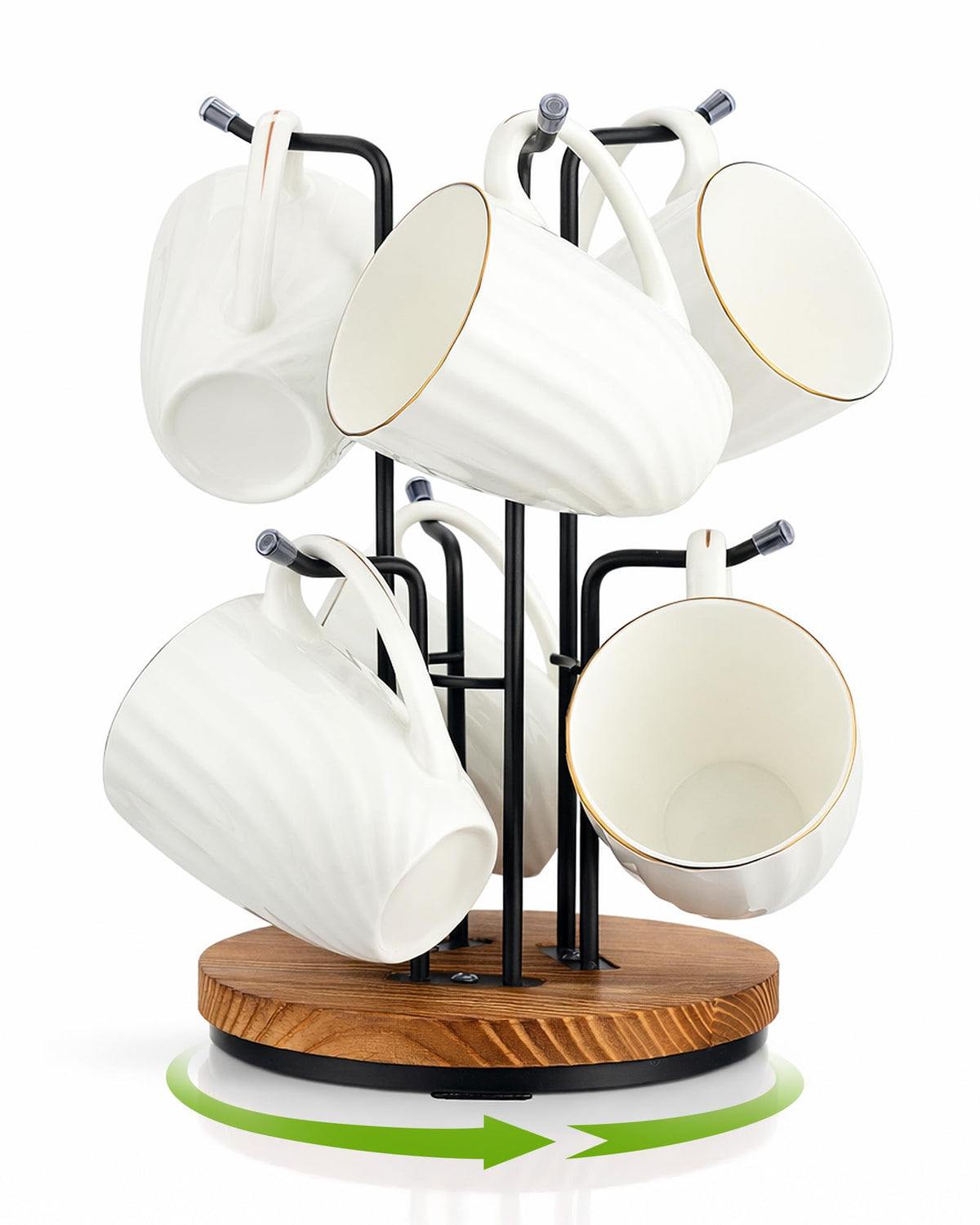 Vosturdy 360° rotating mug tree base for effortless access and stability.