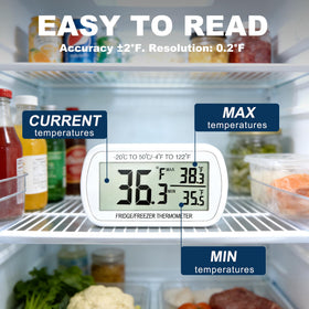 Vouloir digital freezer thermometer with large LCD screen for easy readings.