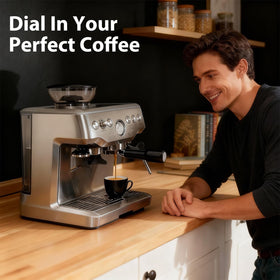 VOURMIO Breville Barista Series compatibility badge on the portafilter.