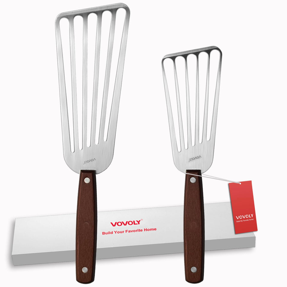 Vovoly 2-pack fish spatula set, 3x6 inch blade for precise flipping