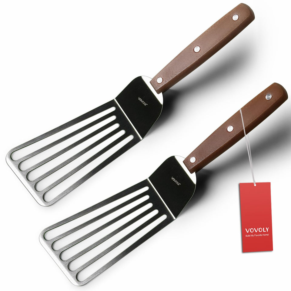Vovoly 2-pack offset fish spatula with slotted blade for easy flipping