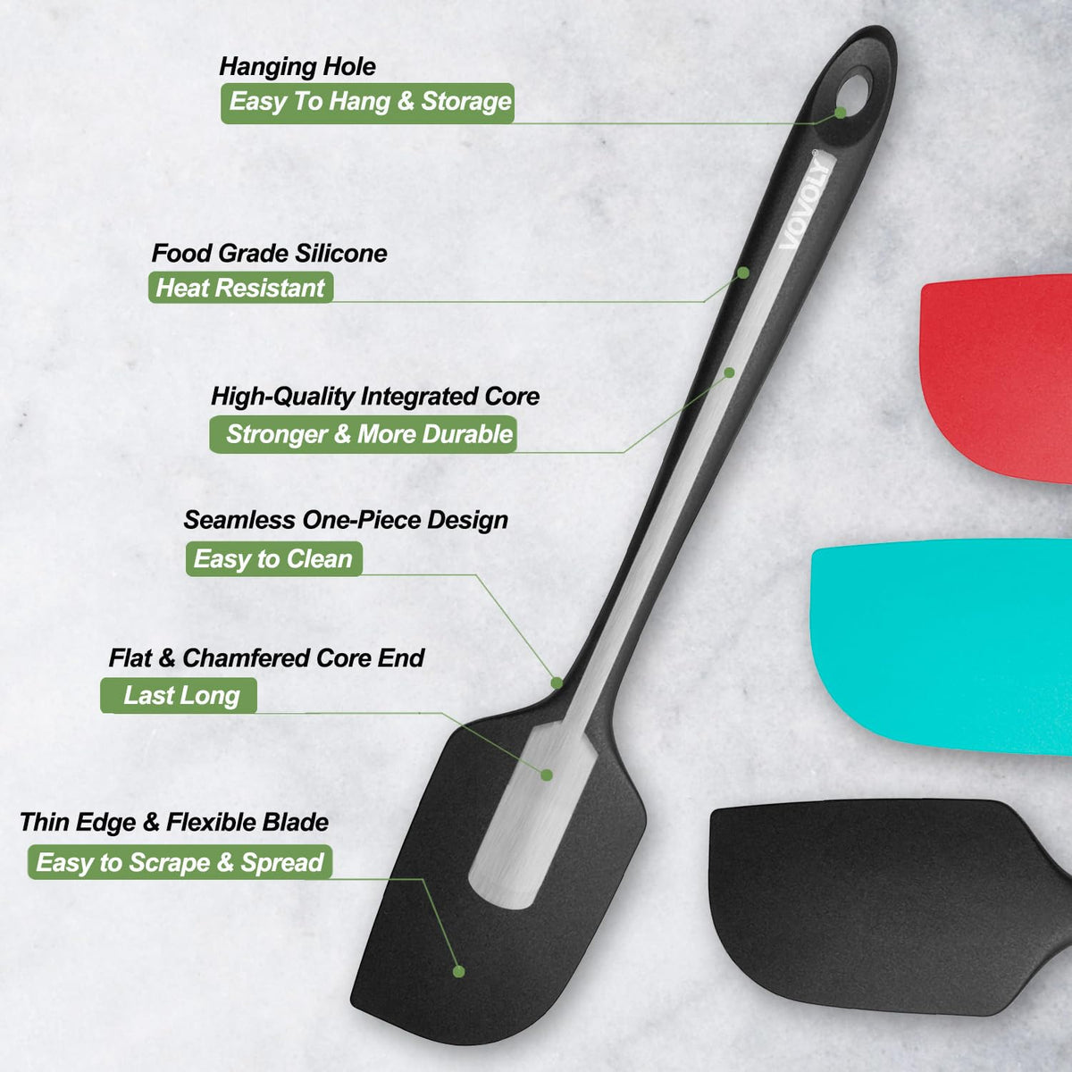 Vovoly 600°F heat-resistant spatula protects cookware during high-heat tasks