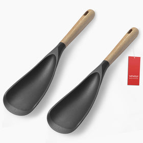 Vovoly silicone cooking spoon in a nonstick pan for smooth stirring