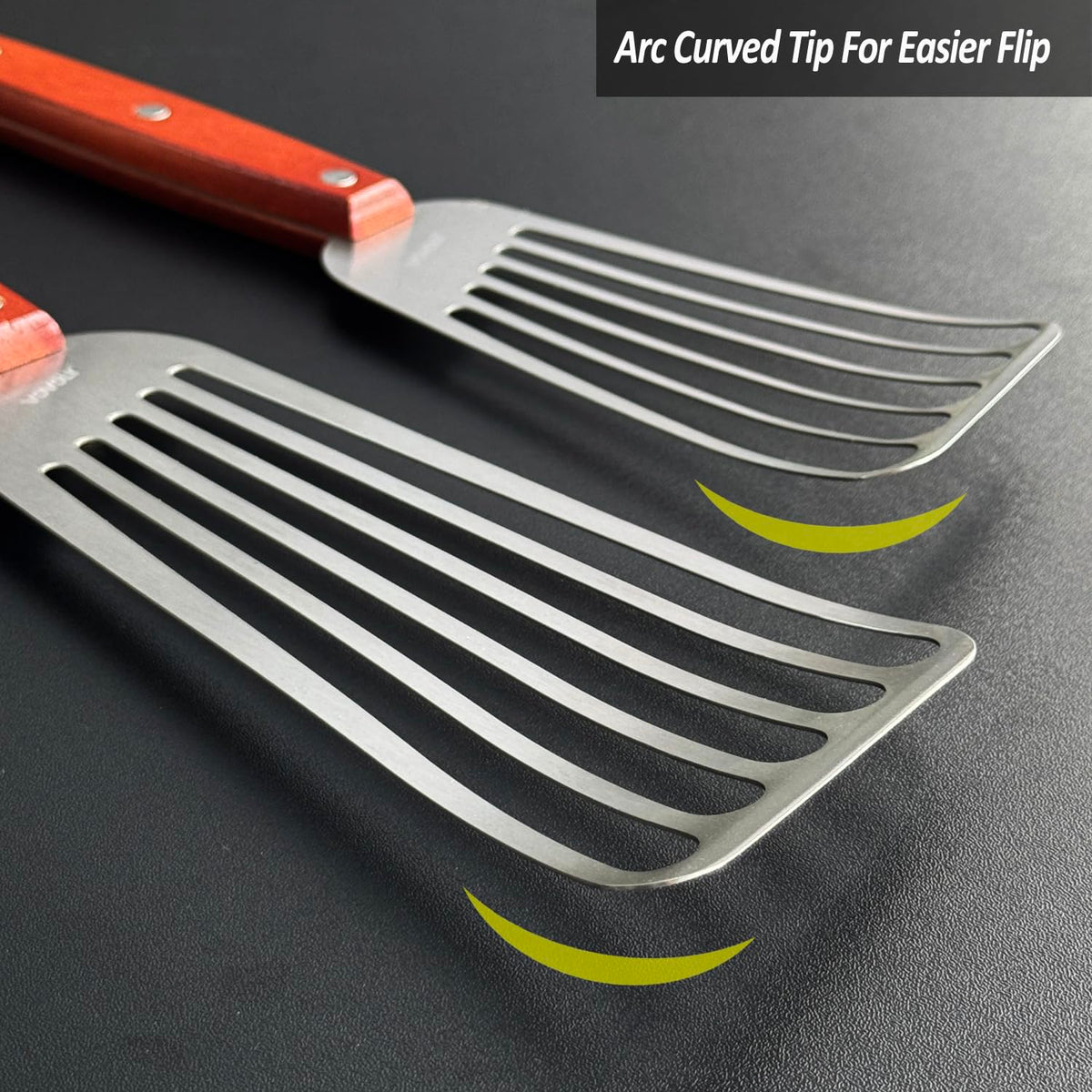 Vovoly curved-edge slotted spatula slides under food with ease
