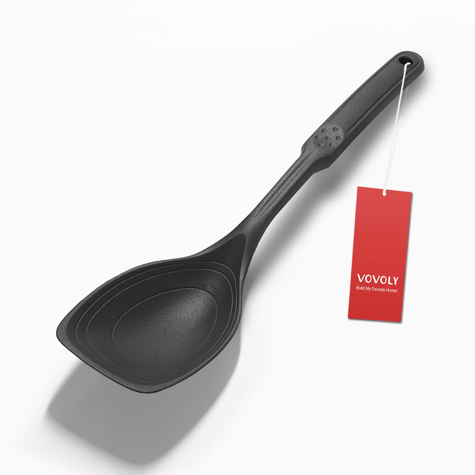 Vovoly large silicone cooking spoon with deep bowl, ideal for mixing sauces.
