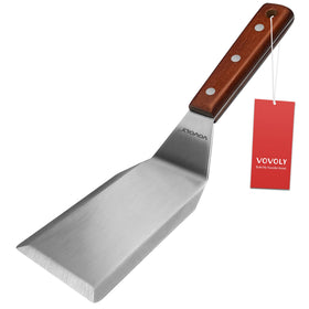 Vovoly spatula blade closeup for precise flipping and smooth release.