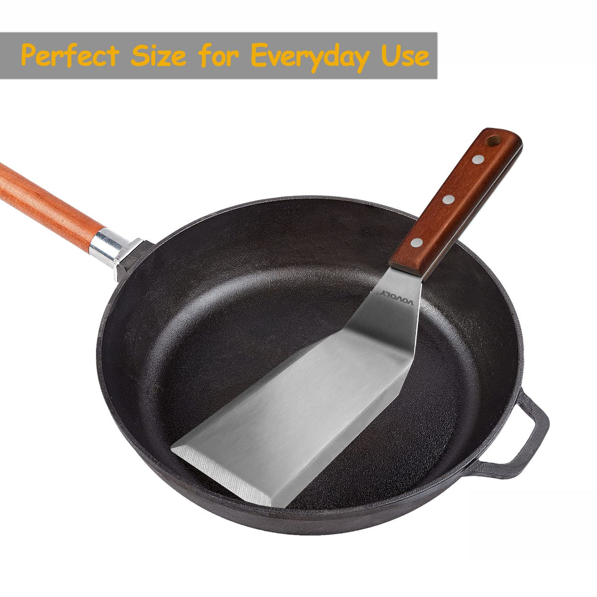 Vovoly spatula rounded-edge design reduces food sticking.