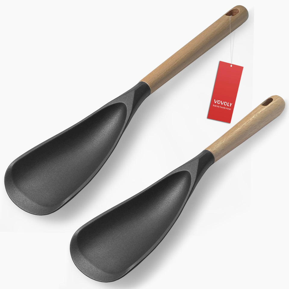 VOVOLY silicone cooking spoon 13.4 inch, ideal for stirring and serving nonstick pans.