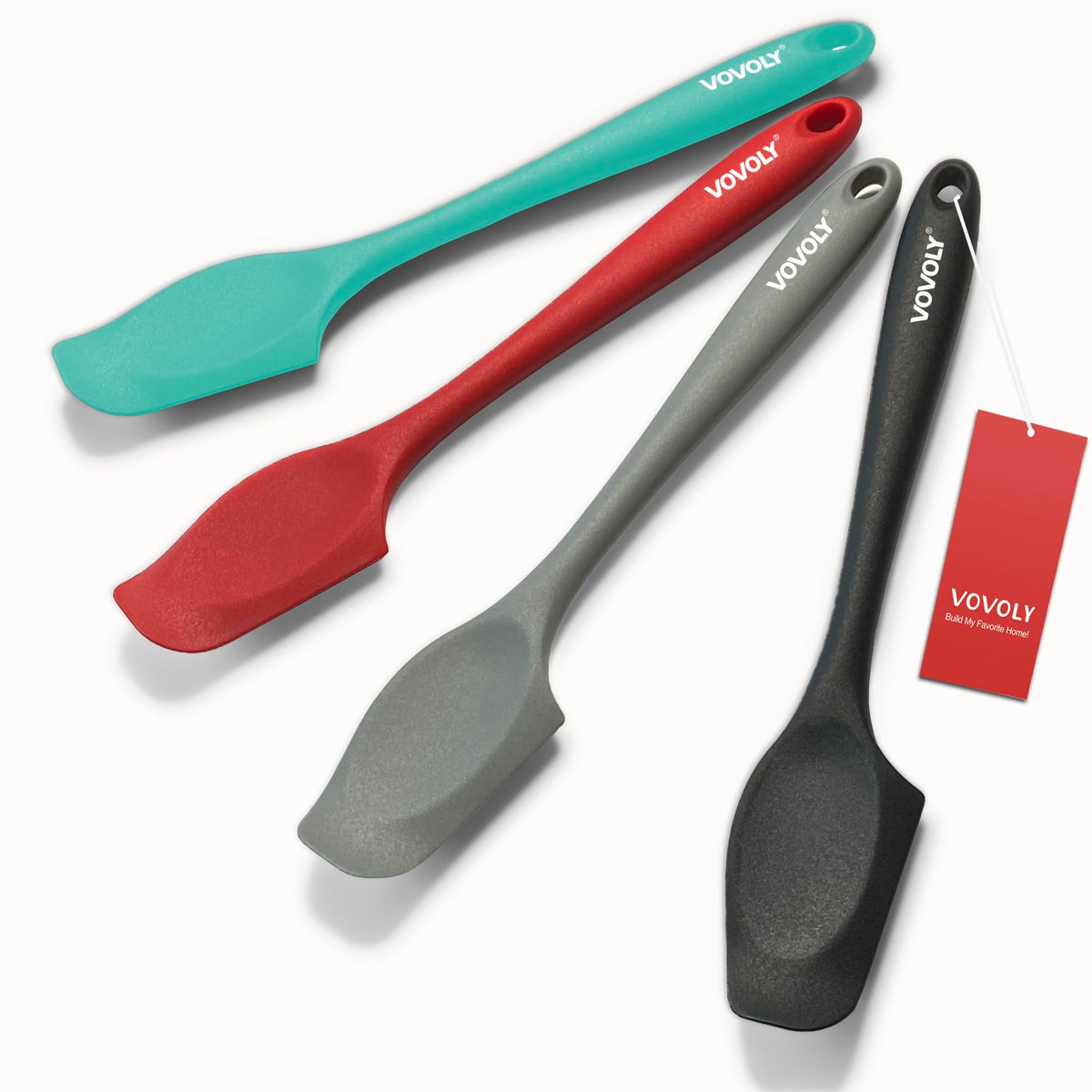 Vovoly silicone mini spatula with curved handle ideal for small bowls.