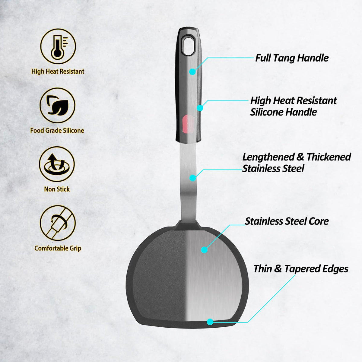 Vovoly silicone pancake spatula with ergonomic grip for precise control.
