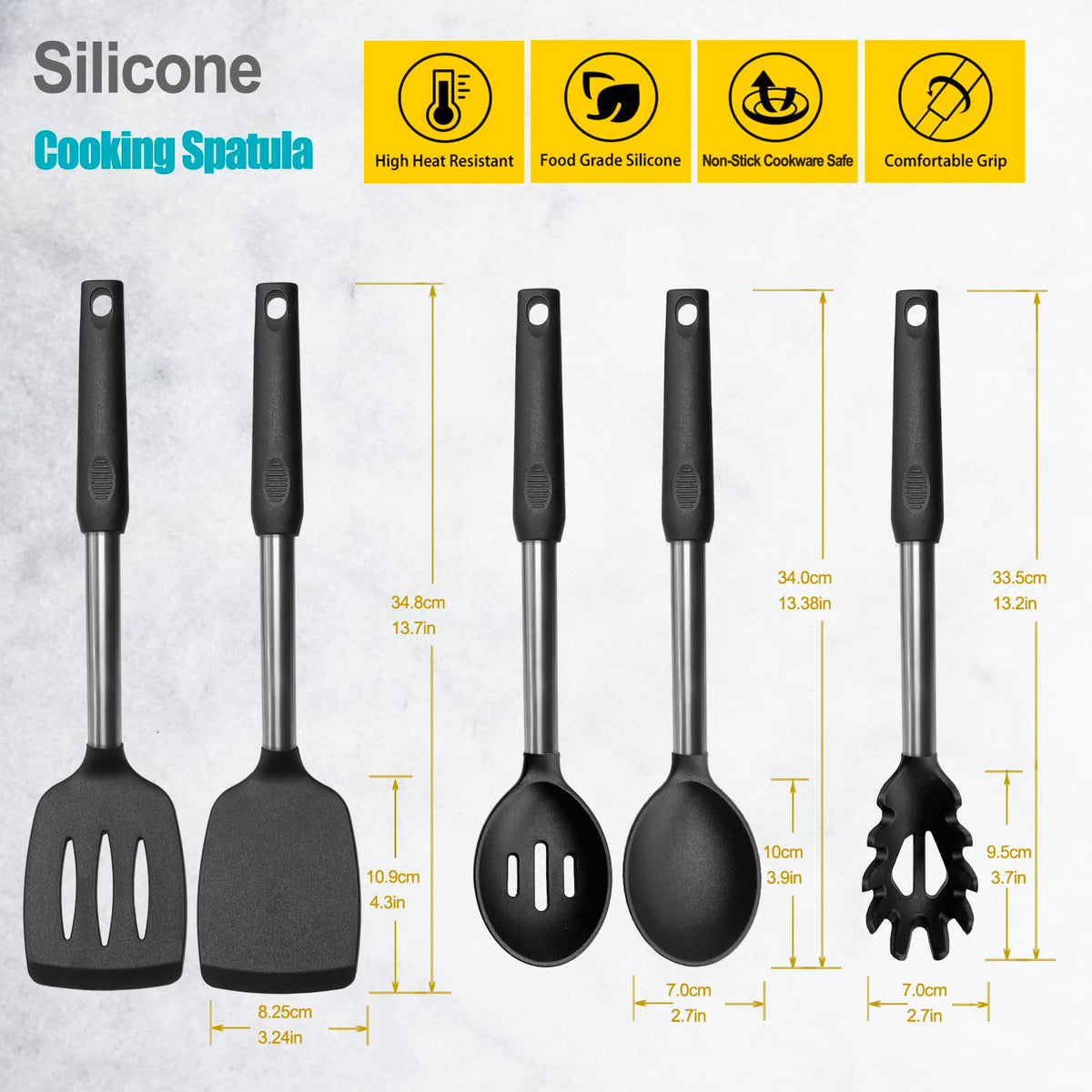 Vovoly silicone spatula edge-beveled for slipping under food with minimal effort