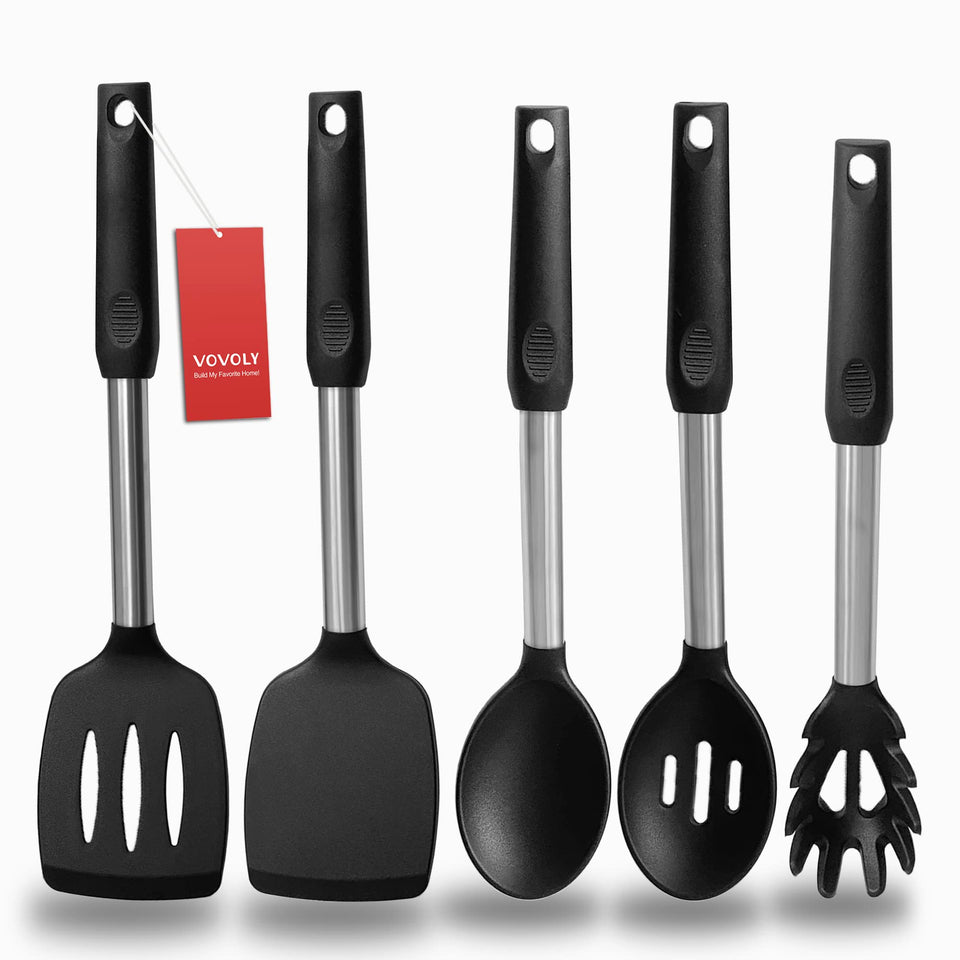 Vovoly silicone spatula front view showing durable nonstick surface for easy flipping