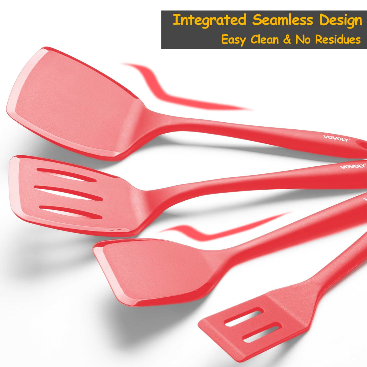Vovoly slotted spatula edge drains excess oil while cooking.