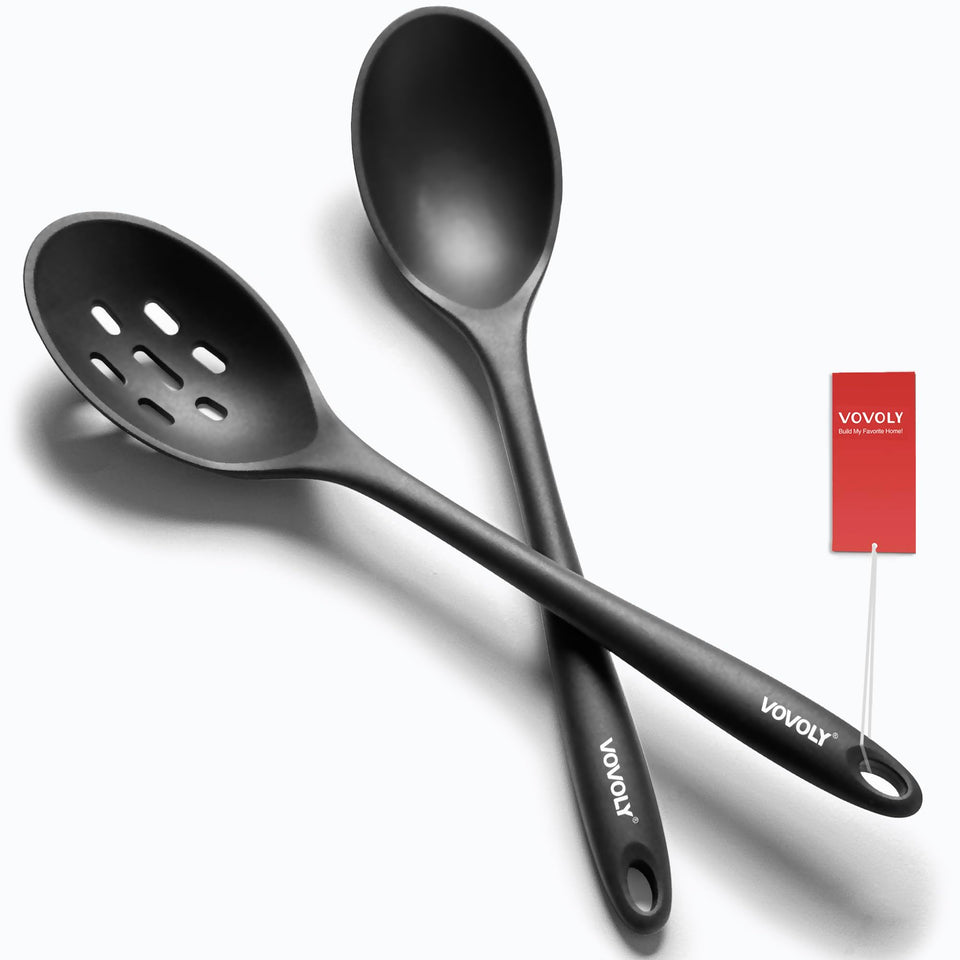 Vovoly extralarge silicone spoon for mixing batter with smooth control.