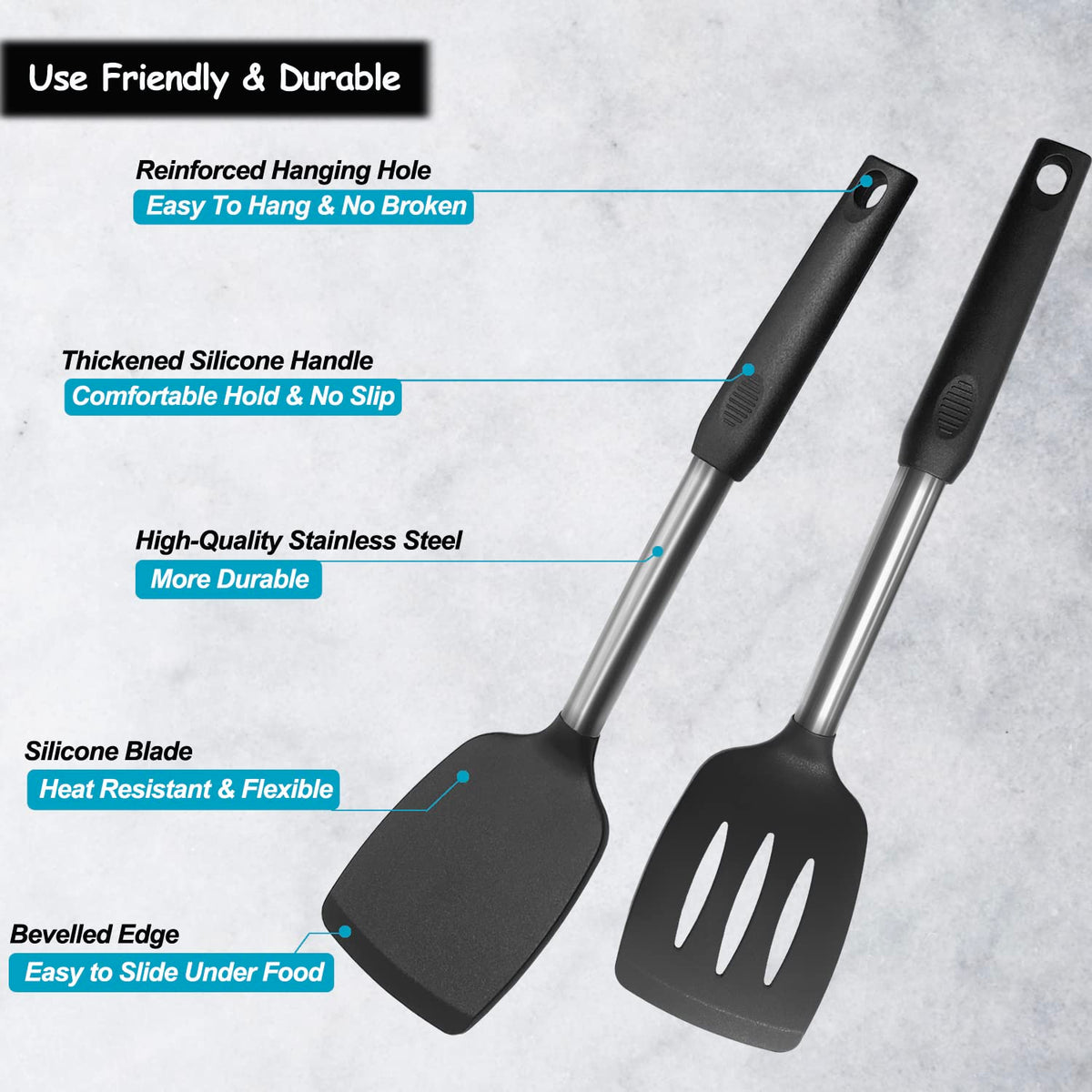 Vovoly slotted cooking spoon in use for draining liquids while stirring