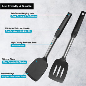Vovoly slotted cooking spoon in use for draining liquids while stirring