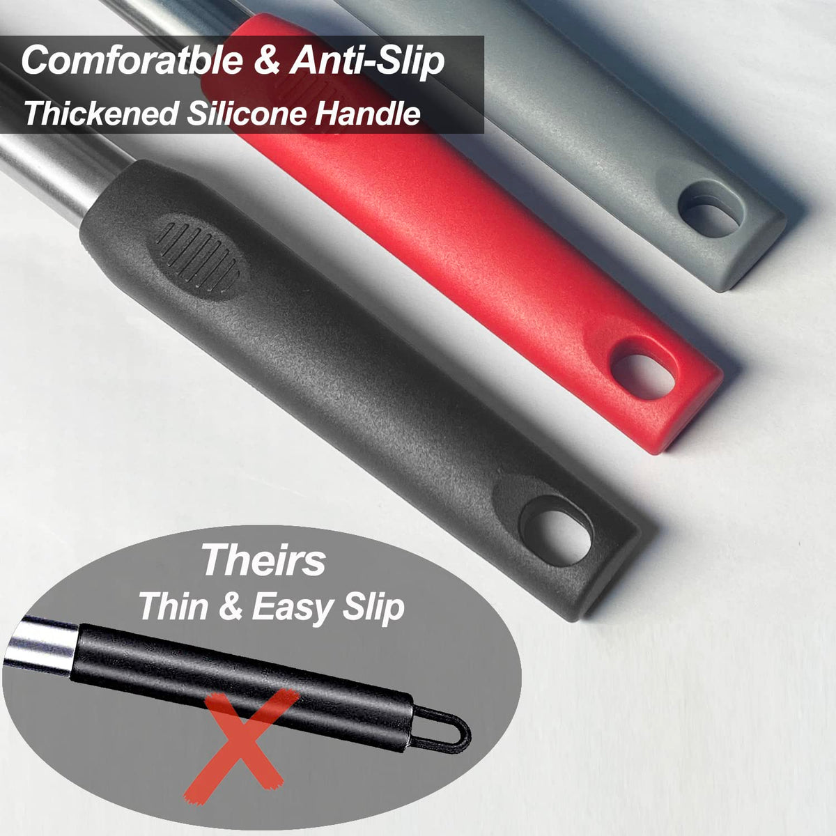 Vovoly stainless steel handle coated with silicone provides heat protection