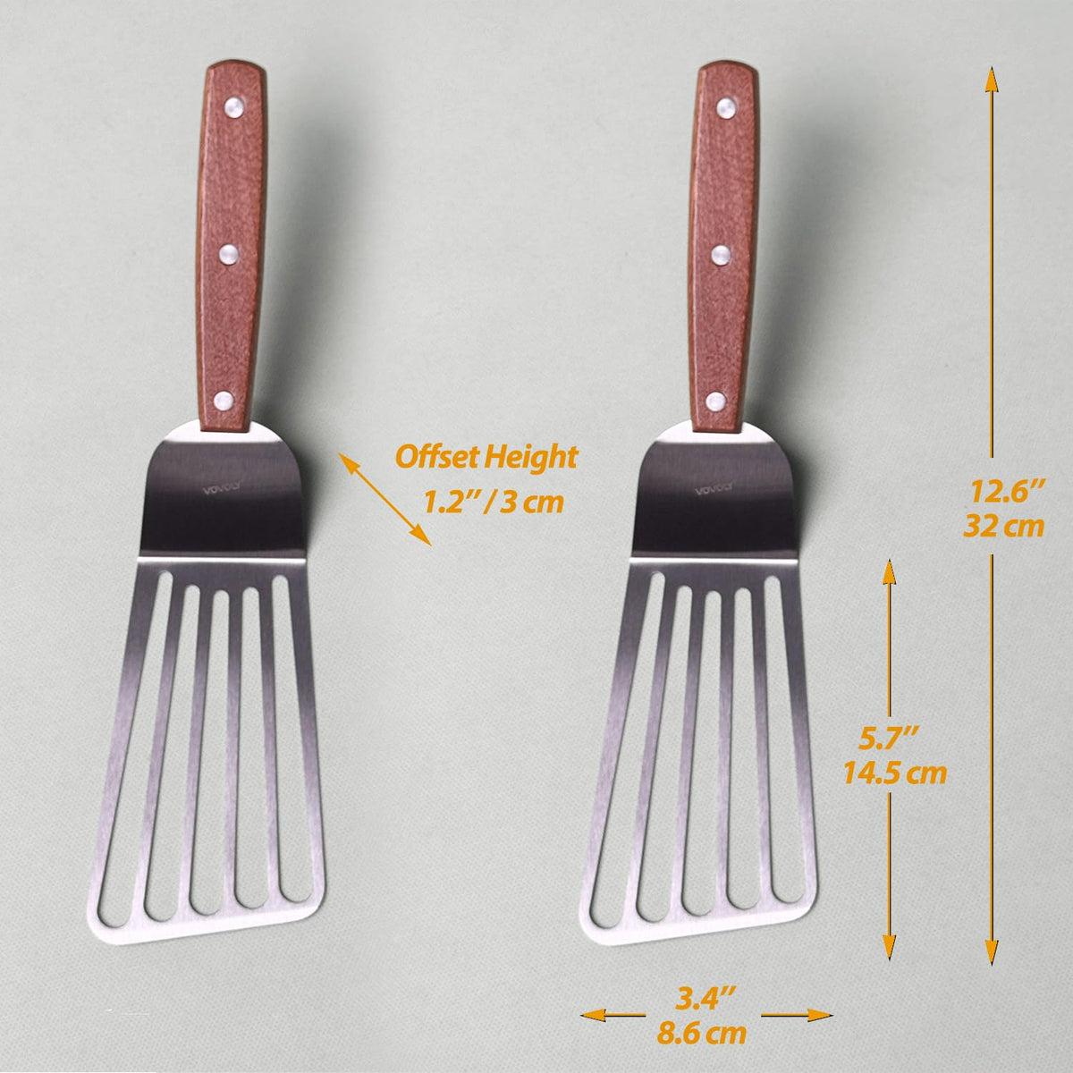 Vovoly stainless steel slotted blade spatula designed for quick food release