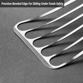 Vovoly stainless steel slotted spatula drains liquids while turning foods