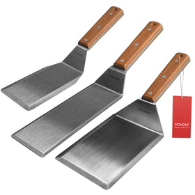 Vovoly stainless steel spatula set with full-tang handle and beveled edges for durable flipping